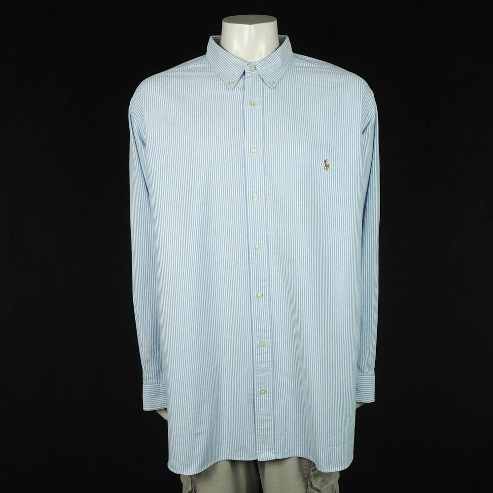 Polo Ralph Lauren Button Down Shirt Mens 3XB Blue White Striped Oxford Cotton